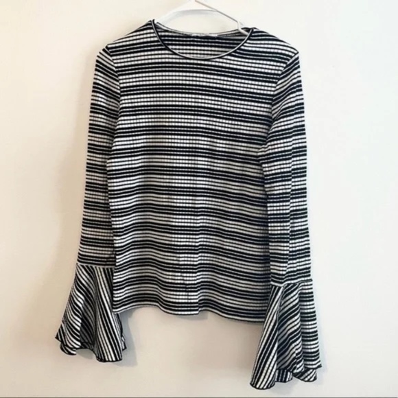 ZARA Striped Bell Sleeve Top - Picture 1 of 5